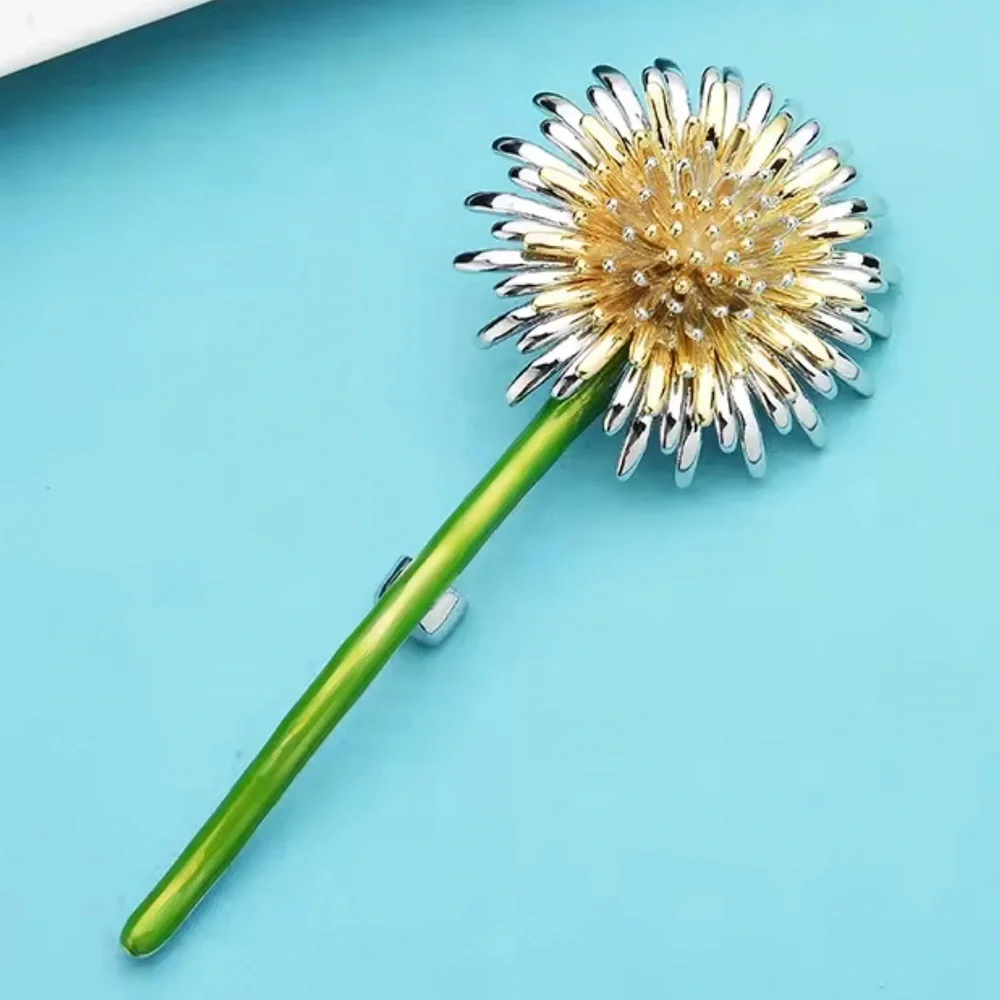 Dandelion Silver Gold Stem Brooch